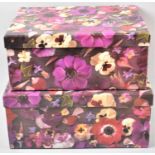 Two Modern Floral Decorated Cardboard Storage Boxes, The Longest 34cm