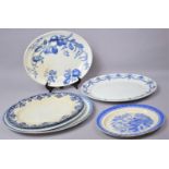 A Collection of Various Six Various Meat Platters to comprise Blue and White Transfer Printed Willow