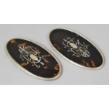 A Pair of Silver and Tortoiseshell Oval Paperweights, London 1920, 14cm Long