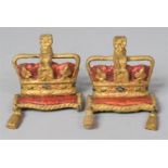 A Pair of Cast Metal Coronation Crown Mounts, Each 5.5cm Wide