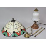A Tiffany Style Ceiling Lightshade together with a Table Lamp