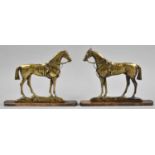 A Pair of Late Victorian Brass Fireside War Horse Ornaments, Mare and Stallion, Each 21cm Wide