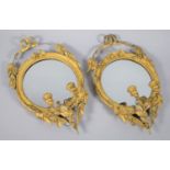 A Pair of Late 19th Century Continental Girandole Circular Mirrors, with Twin Candle Sconces, with
