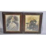 A Pair of Oak Framed Monochrome Photographs Depicting Lady and Gent