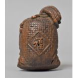 A Chinese Carved Wooden Study of Hessian Sack Full of Rice, 6cm high