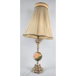 A Brass and Ceramic Table Lamp and Shade, Support with Moorcroft Style Globe