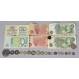 A Collection of Vintage Banknotes, Premium Bond and a Small Collection of Coins