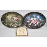 Two Decorated Trays, English Garden Flowers and Chatsworth, Together with a Botanic Print
