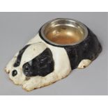 A Cast Iron Novelty Dog Bowl with Removable Stainless Steel Bowl, 33cm Long