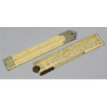 Two 19th Century Folding Ivory Drawing Scale Rulers, 16cm Long When Closed