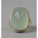 A Vintage Chinese Export Ring Having Large Carved Jade Cabochon in the Form of a Flower, Size N