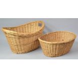 Two Modern Wicker Baskets of Oval Form, Longest 60cm wide