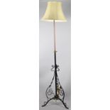 A Late Victorian/Edwardian Brass Mounted Wrought Iron Tripod Oil Lamp Stand Now Converted to