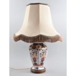 A Late 20th Century Oriental Ceramic Table Lamp and Shade in the Form of an Imari Vase, 59cm high