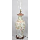 A Late 20th Century Large Oriental Lamp Formed From Vase Decorated with Birds and Flowers, No Shade,
