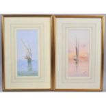 A Pair of Framed Maltese Watercolours Depicting Arab Dhows In Full Salee, Each 23x10cm