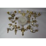 A Collection of Brass Wall Light Fitting, Ceiling Shade etc, Some with Example with Condition Issues