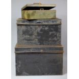 Two Vintage Black Painted Metal Deed Boxes and a Cash Tin