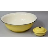 A Yellow and Black Decorated Wash Bowl together with a Lidded Soap Dish by Crown Ducal