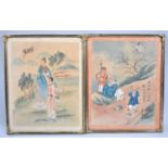 A Pair of Gilt Framed Oriental Watercolour Depicting Immortals and Attendants, Each 22x17cm