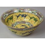 A Large Late Qing/Republic c.1930 Chinese Famille Jaune Porcelain Bowl, Decorated with Green and