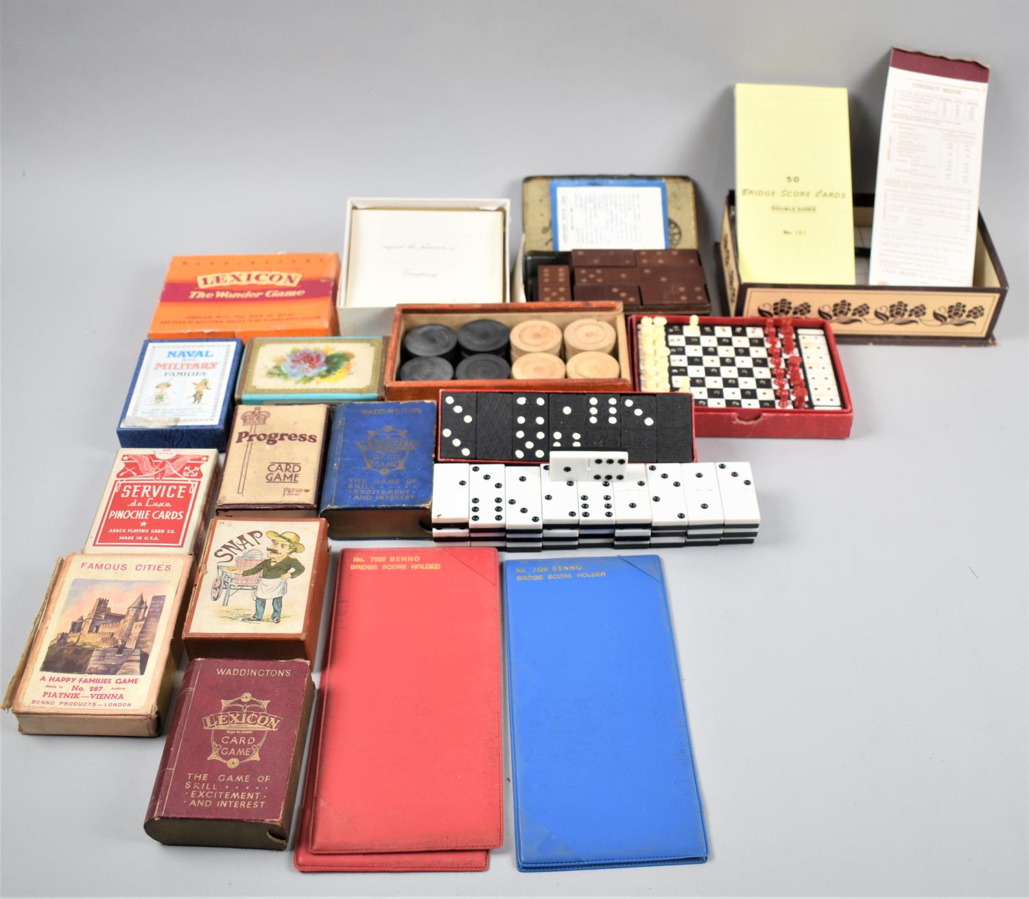 A Collection of Vintage Card Games, Dominoes, Travelling Chess Set etc