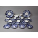 A Royal Doulton Blue and White Transfer Printed Decorated Tea Set to comprise Seven Cups, Two Cake