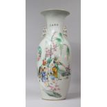 A Large 19th/20th Century Chinese Porcelain Twin Handled Calligraphy Vase in the Famille Rose