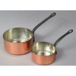 Two Modern Copper Saucepans with Iron Handles, Largest 16cm Diameter