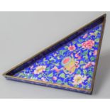 An 18/19th Century Chinese Triangular Enamelled Tray on Blue Ground with Floral and Scroll Motif