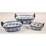 A Graduated Set of Three Blue and White Reproduction Ceramic Baskets, The Largest 23cm wide