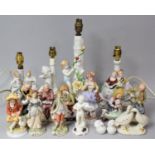 A Collection of Various Continental Bisque and Glazed Figures and Table Lamps