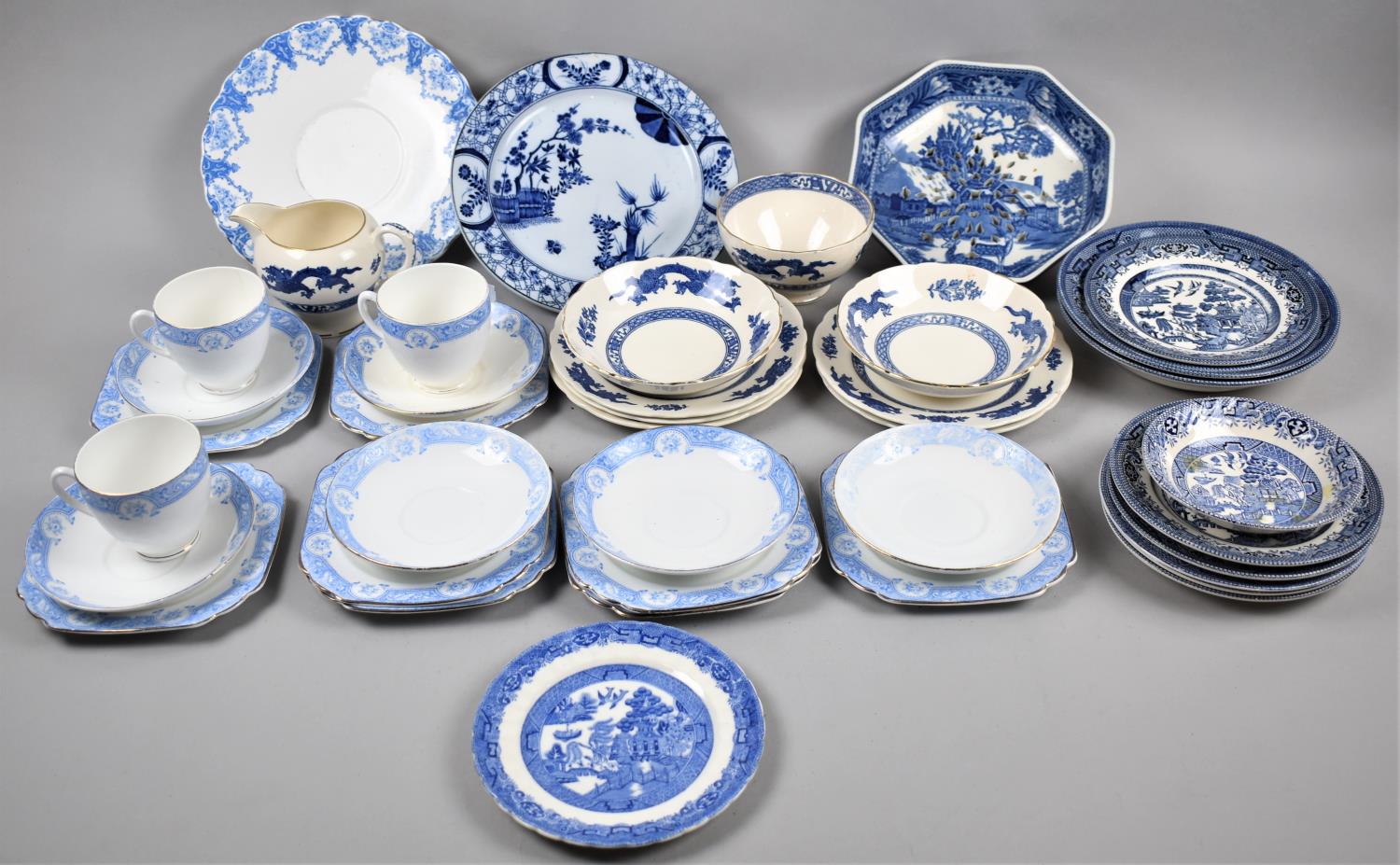 A Collection of Blue and White Teawares, Plates, Saucers, Cream Jug etc