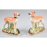 A Pair of Late 19th Century Staffordshire Greyhounds, 18cm high