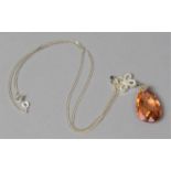A Silver Mounted Pendant with Orange Pear Shaped Stone on Silver Chain, Stamped 925