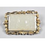 A Carved Rectangular Jade Pendant Set in Gilt Metal Frame, 4cm Long