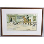 A Framed Cecil Aldin Hunting Print, Depicting Huntsman Being Offered Drink Outside Tavern, 52x29cm