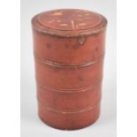 An Oriental Lacquered Cylindrical Lidded Box, The Lid with Gilt Decoration Depicting Flying Bird and