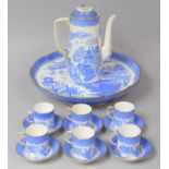 A Royal Worcester Willow Pattern Coffee Set to comprise Six Saucers, Six Cans and a Coffee Pot