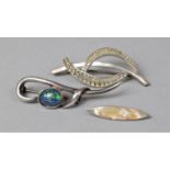 Three Silver Brooches, One Mounted with Blue Opal