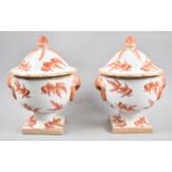 A Pair of Chinese Lidded Vases Decorated with Goldfish and Having Faux Ring Handles, Mid 20th