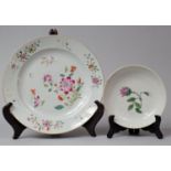 An 18th Century Chinese Export Porcelain Plate in the Famille Rose Pallet, 23cm Diameter Together