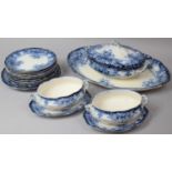 A Collection of Various Flow Blue Dinnerwares to comprise Oval Platter, Lidded Tureen, Two Smaller