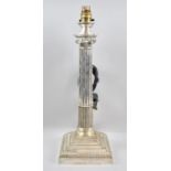 An Edwardian Silver Plated Corinthian Column Table Lamp Base with Stepped Square Support, Reeded