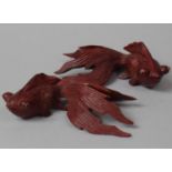 A Pair of Carved Wooden Pop-eyed Goldfish, Each 10cm Long