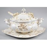 A Mid 20th Century Continental Creamware and Gilt Decorated Two Handled Lidded Tureen with Ladle and