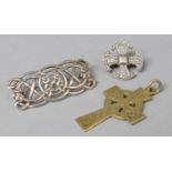 Two Silver Brooches and a Silver Celtic Cross Pendant, Hallmarked for Dublin