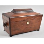 A Mid 19th Century Mahogany Sarcophagus Shaped Teacaddy with Hinged Lid to Fitted Interior Having