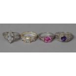 A Collection of Four Silver and Jewelled Dress Rings, All Stamped 925