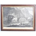 A Framed 19th Century Engraving, A View of the Iron Bridge Taken from the Madeley Side of the